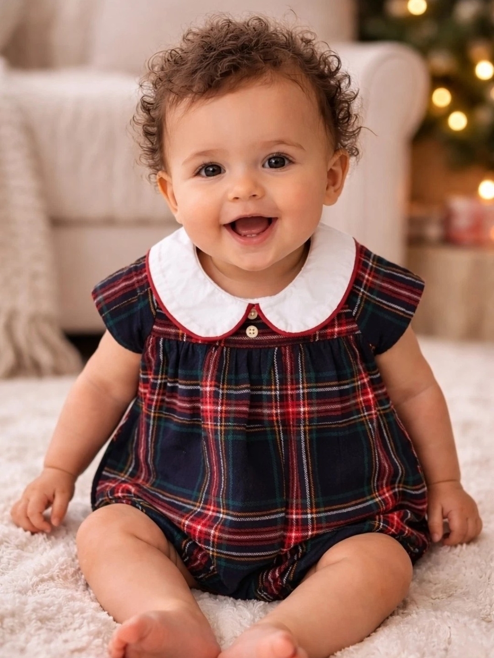 NWT Edgehill Collection Tartan Plaid Holiday Bubble Romper -6 Months